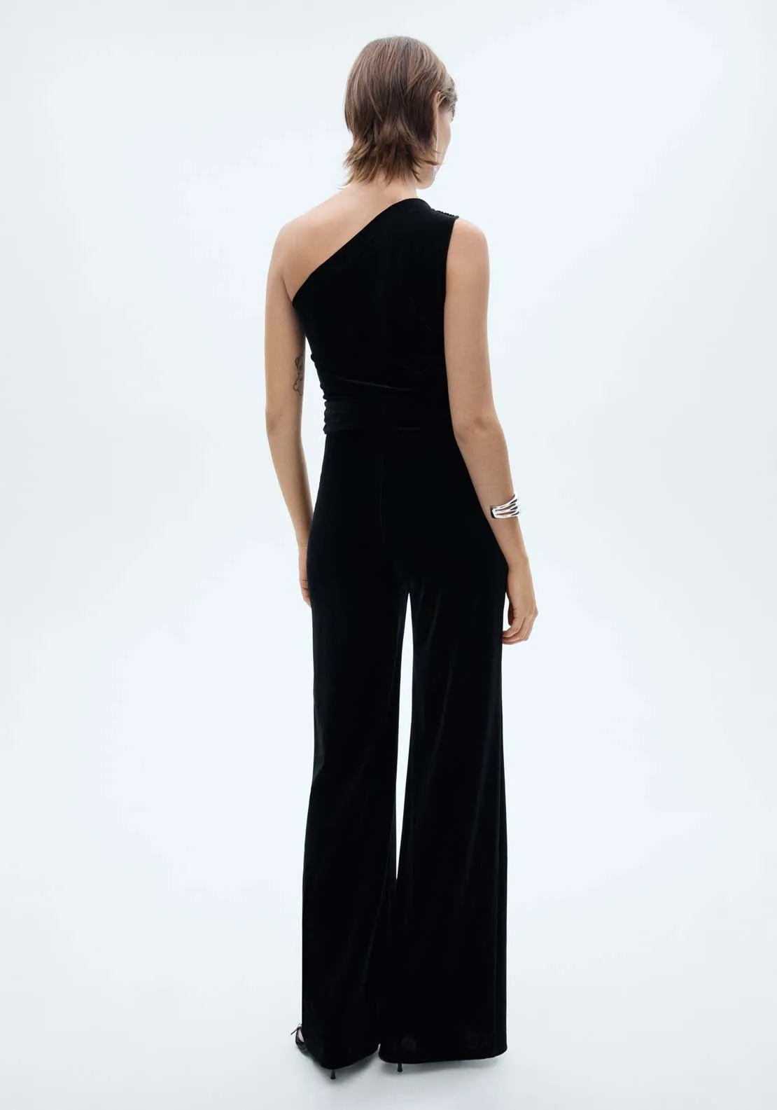 Asymmetric velvet jumpsuit - Black