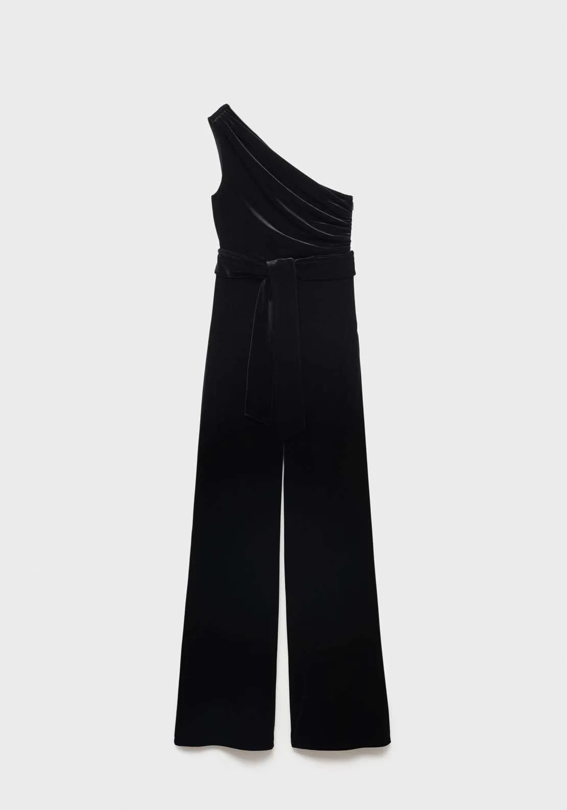 Asymmetric velvet jumpsuit - Black