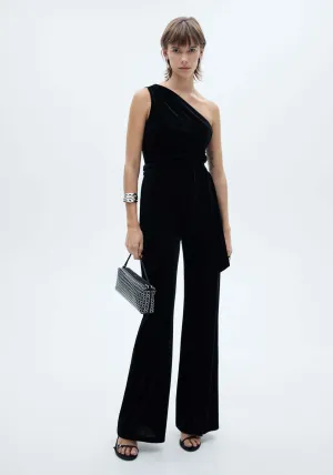 Asymmetric velvet jumpsuit - Black