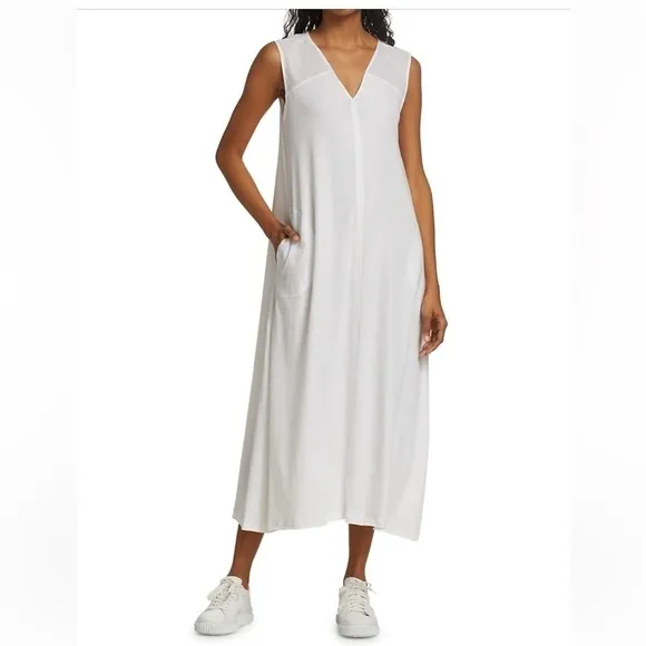 ATM Anthony Thomas Melillo White Sleeveless V Neck Midi Maxi Dress Size S