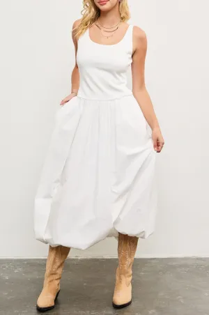 Balloon Hem Sleeveless Midi Dress