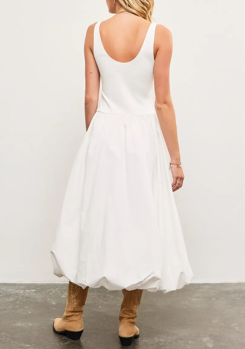 Balloon Hem Sleeveless Midi Dress