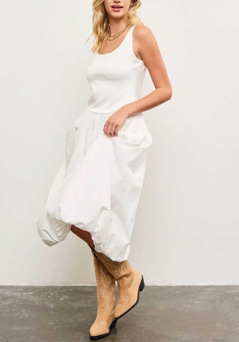 Balloon Hem Sleeveless Midi Dress