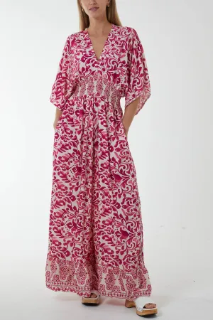 Baroque Tie Back Shirred Wide Leg Jumpsuit