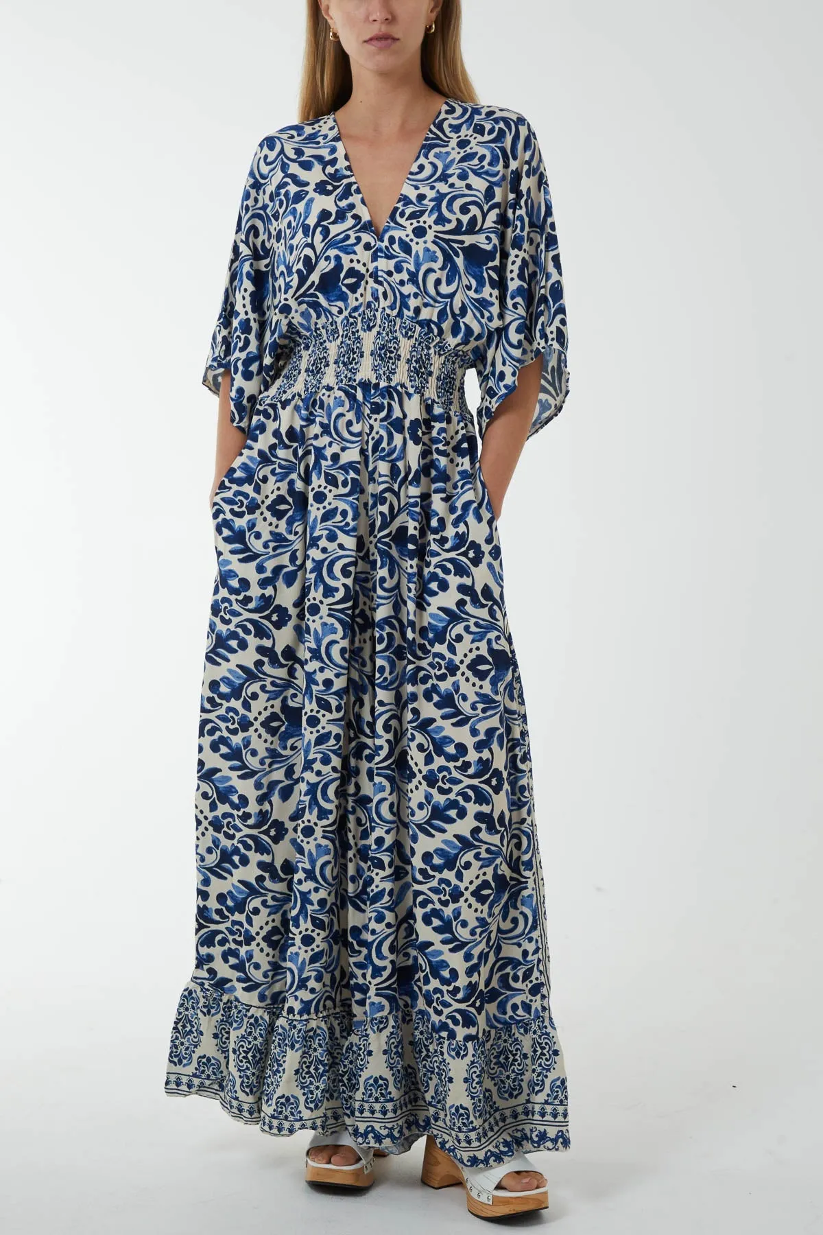Baroque Tie Back Shirred Wide Leg Jumpsuit