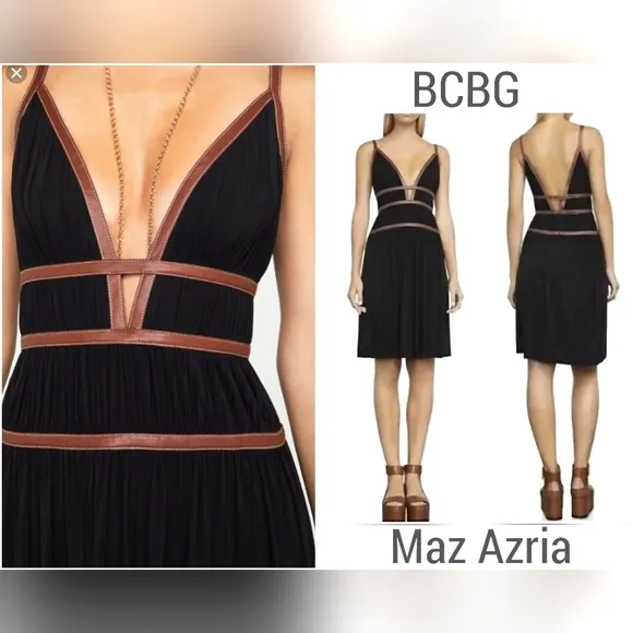 BCBG Maxazria Lillie Ribete Dress Size 6 Black &amp; Brown NWT