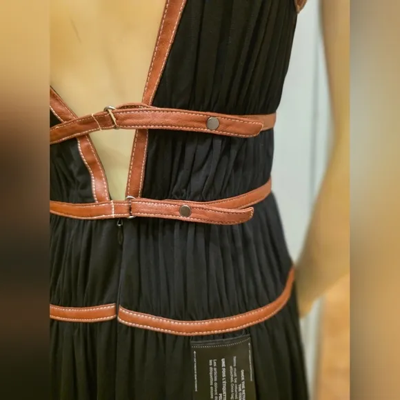 BCBG Maxazria Lillie Ribete Dress Size 6 Black &amp; Brown NWT