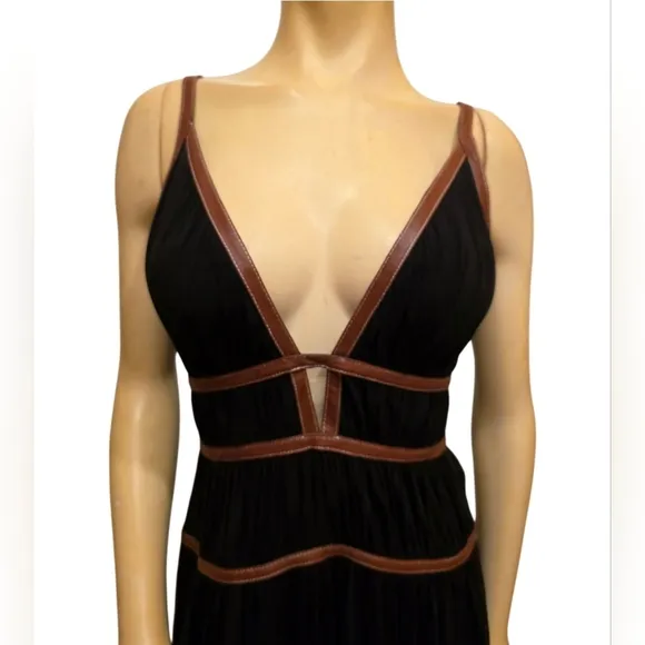 BCBG Maxazria Lillie Ribete Dress Size 6 Black &amp; Brown NWT