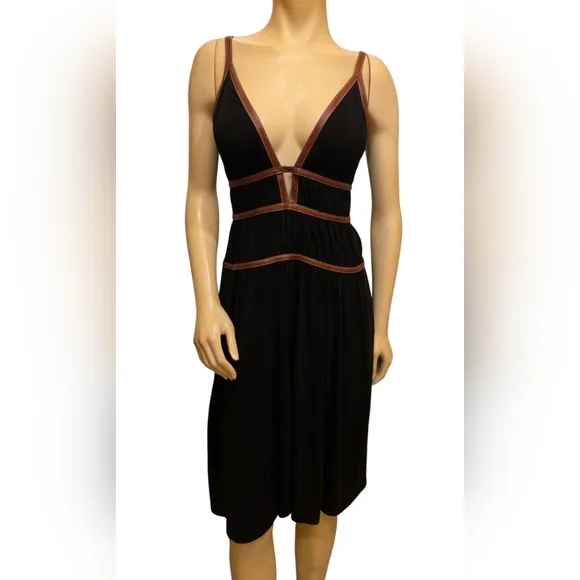 BCBG Maxazria Lillie Ribete Dress Size 6 Black &amp; Brown NWT