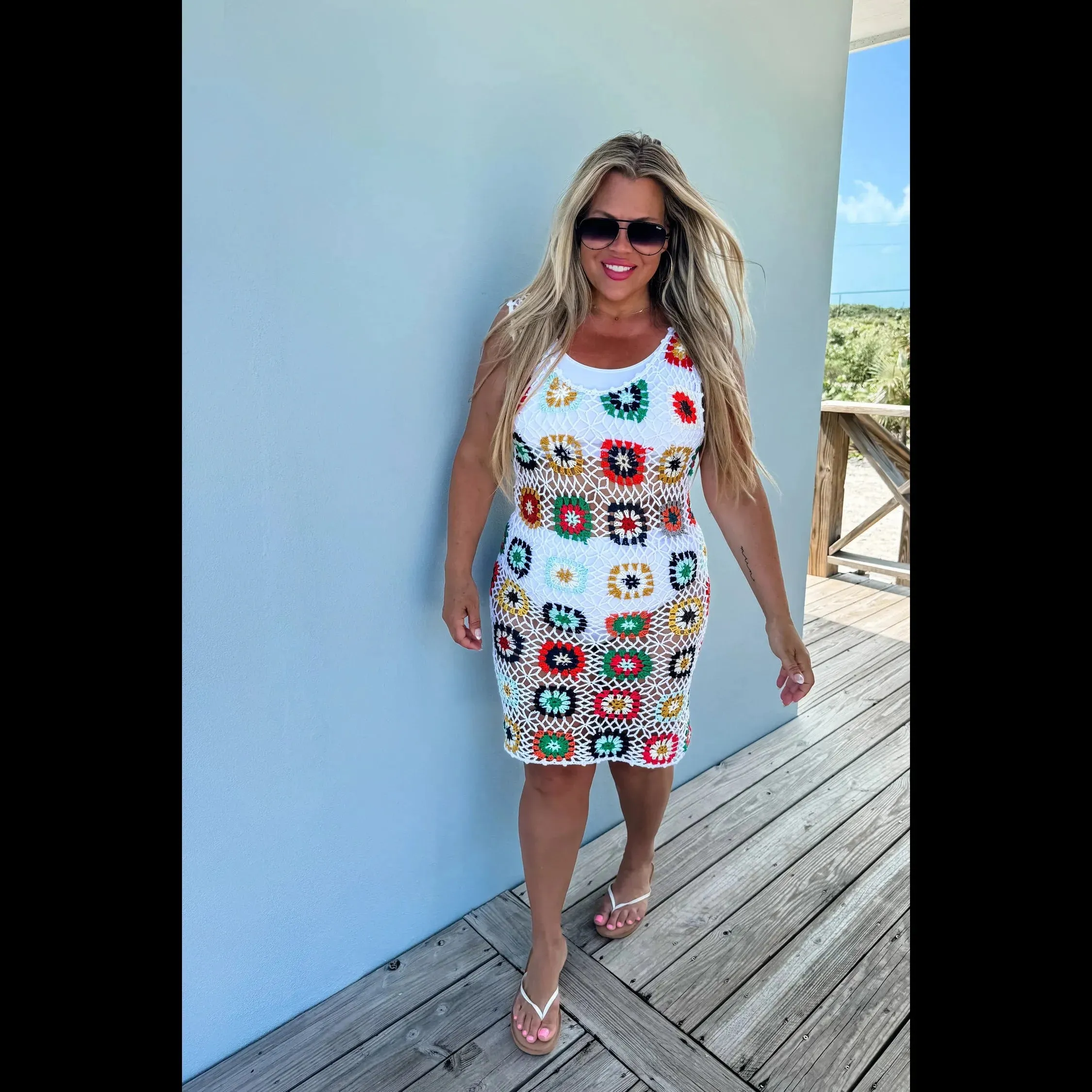 Beach Babe Crochet Dress in White With Free Cami Tank Slip