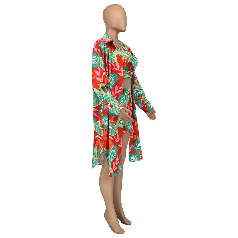 Beach Wear Print 3 Piece Cover Up Bathing Suit