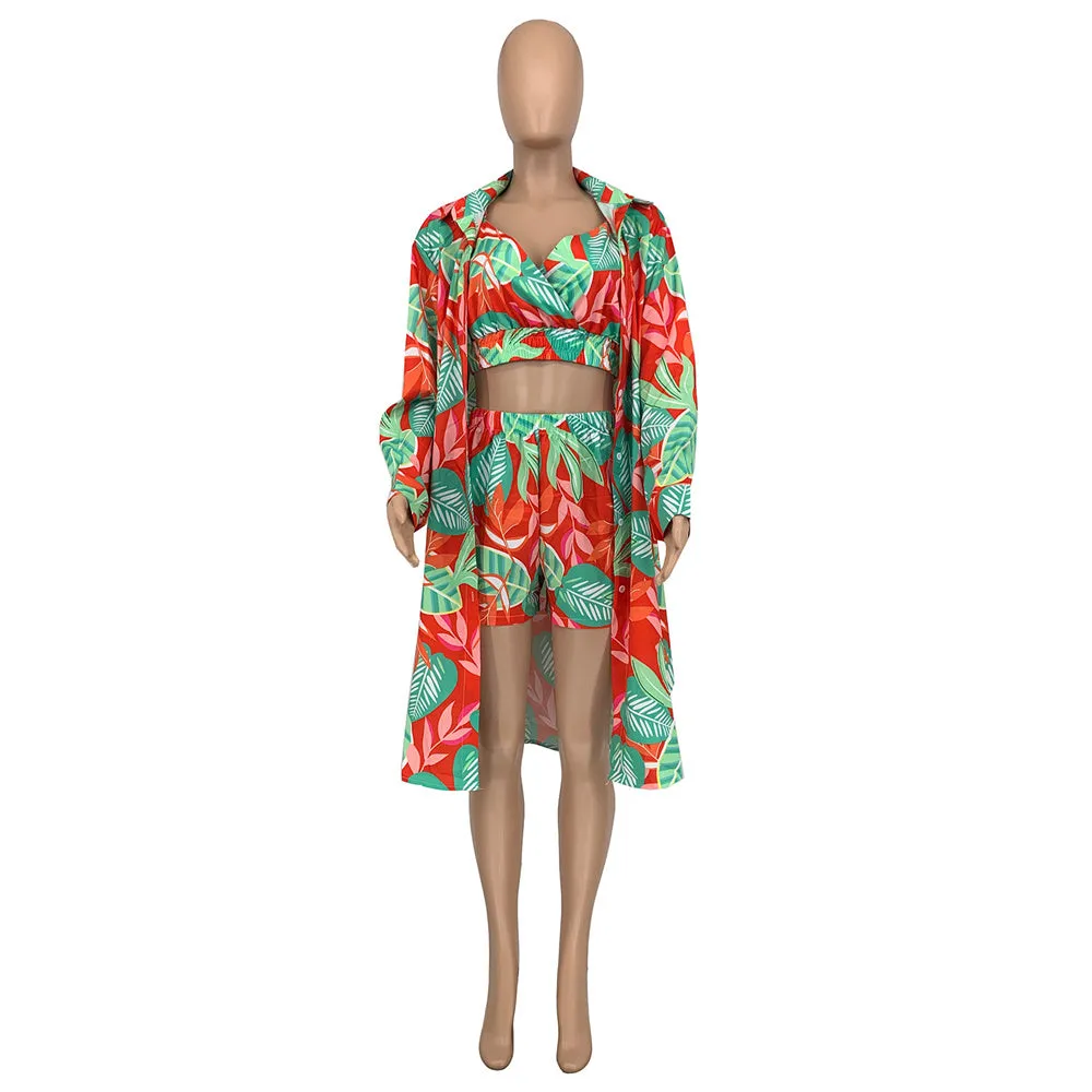 Beach Wear Print 3 Piece Cover Up Bathing Suit