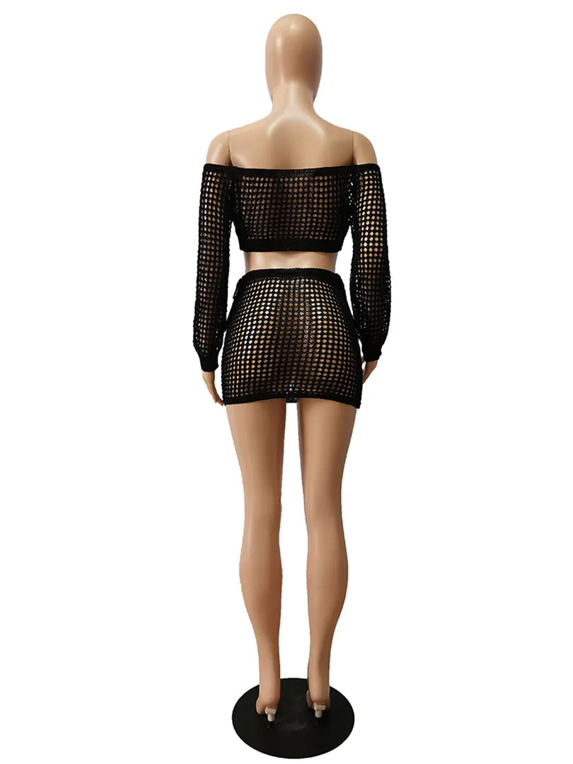 Beachwear Knitted Crochet Cover Ups 2 Piece Sets