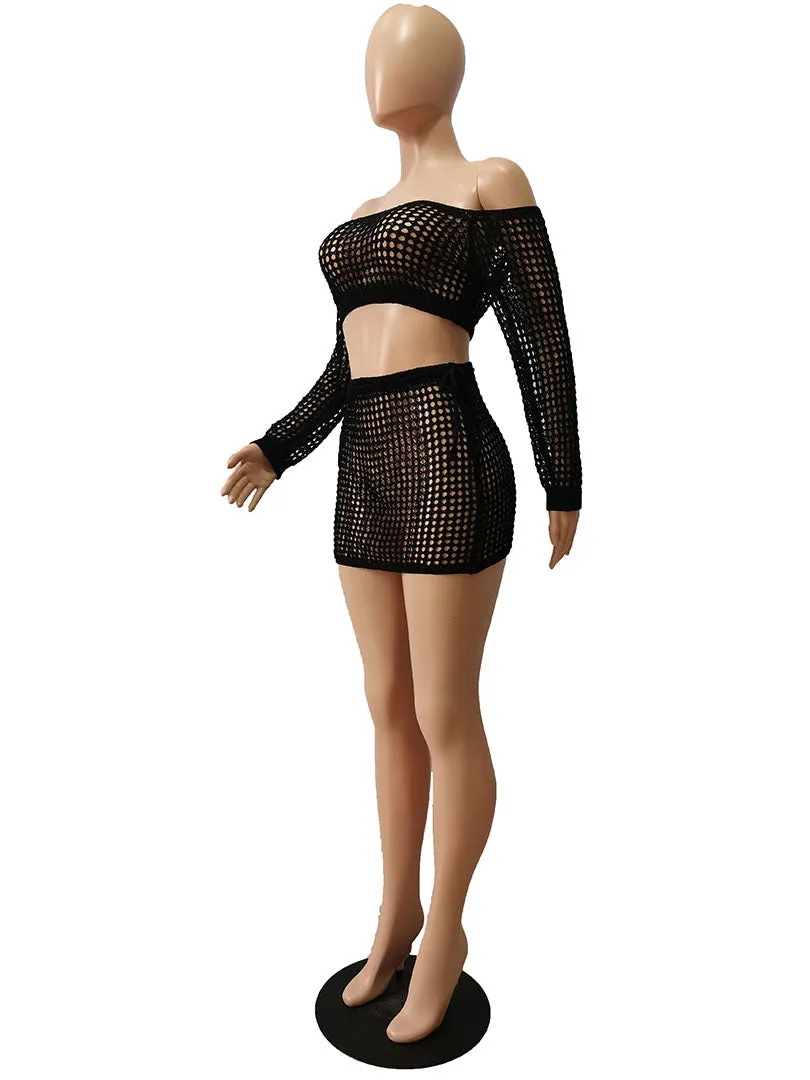 Beachwear Knitted Crochet Cover Ups 2 Piece Sets