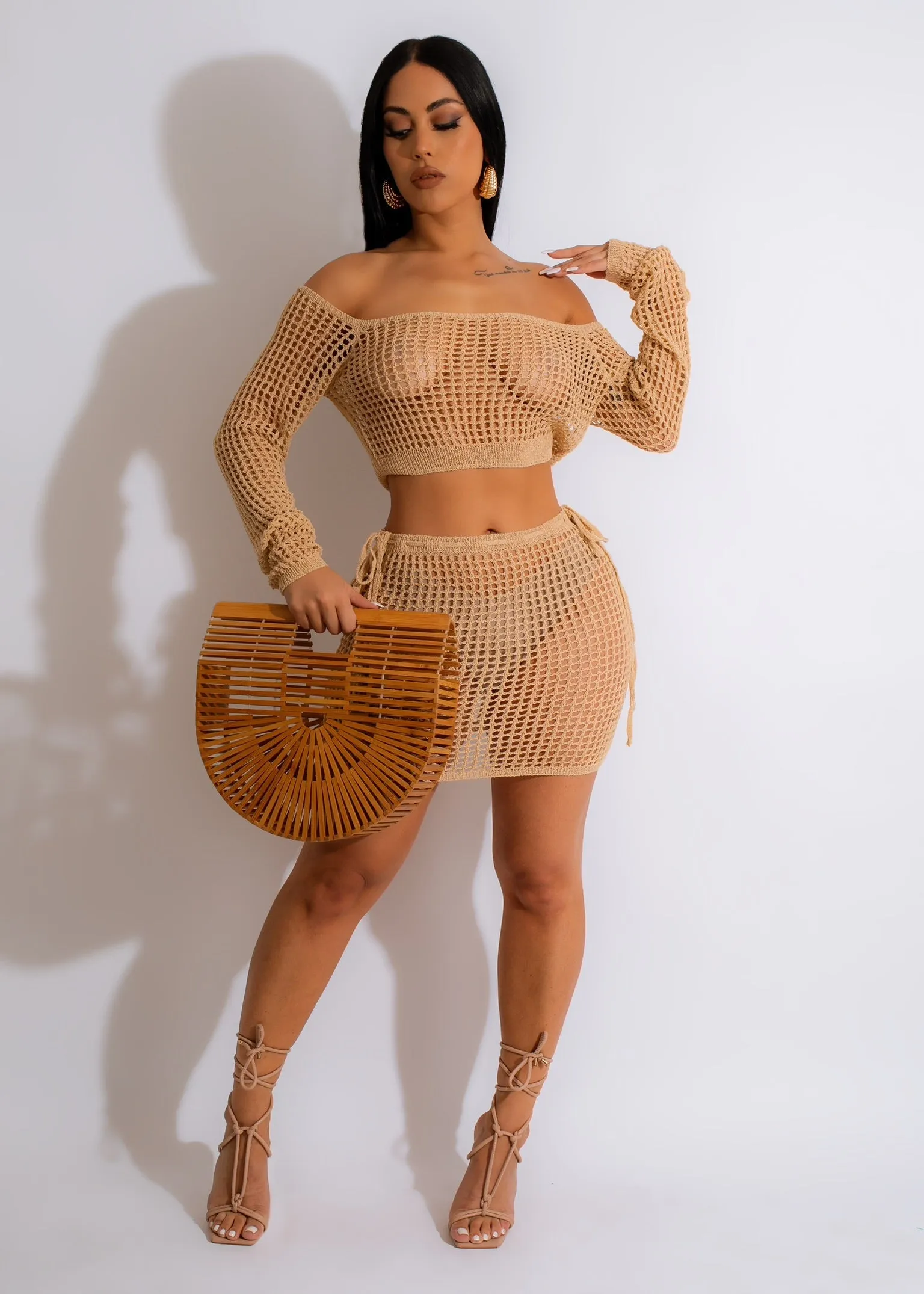 Beachwear Knitted Crochet Cover Ups 2 Piece Sets