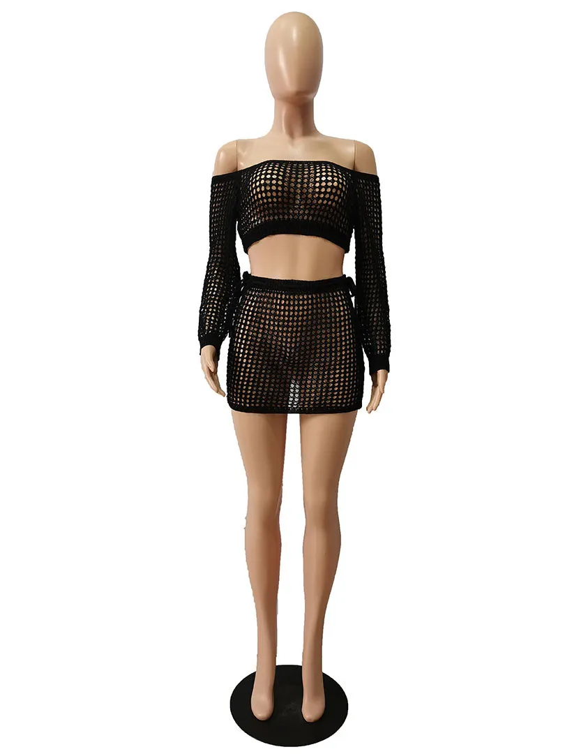 Beachwear Knitted Crochet Cover Ups 2 Piece Sets