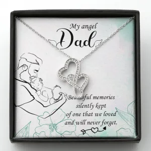 Beautiful memories silently kept-Double Hearts Dad Remembrance Necklace