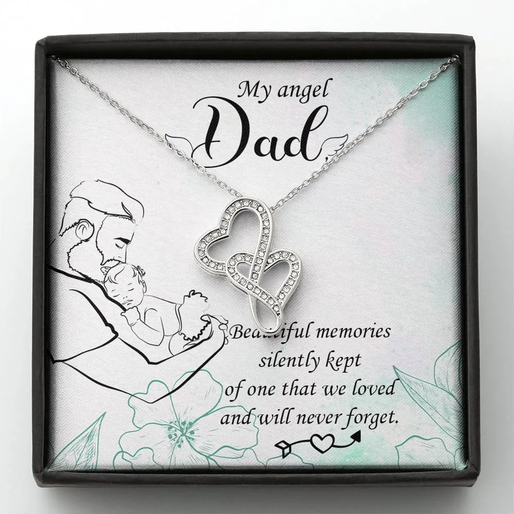 Beautiful memories silently kept-Double Hearts Dad Remembrance Necklace