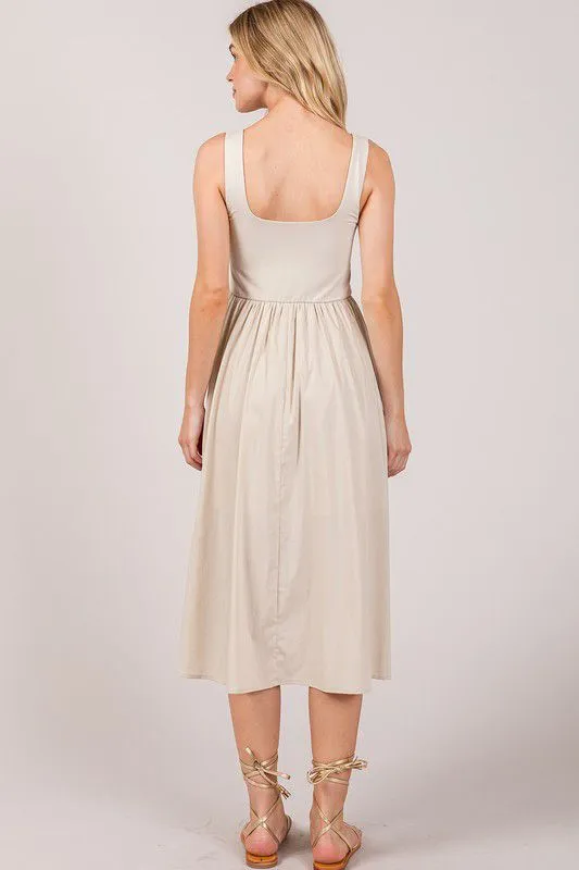 Beige Flowy Midi Dress