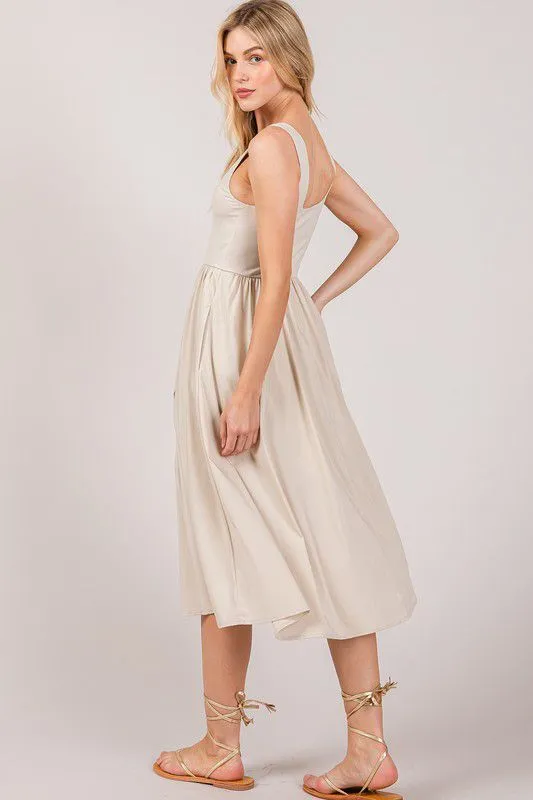 Beige Flowy Midi Dress