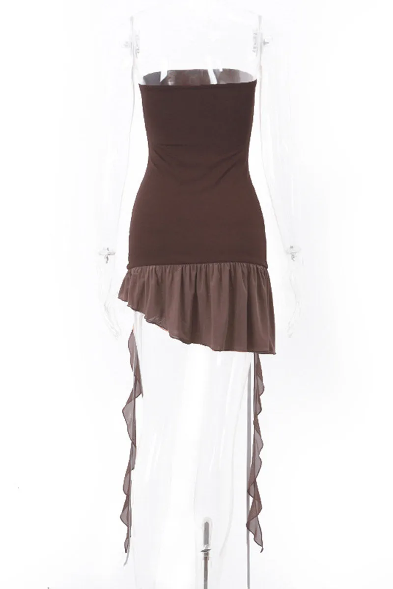 BI877 Strapless Tassel Pleated Mini Dress