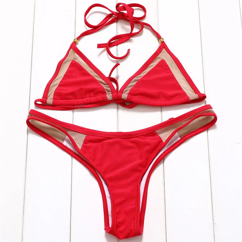 Bikini Set Splicing Push Up Swimsuit Brazilian Women Biquini Swimwear Mesh Bathing Suits Maillot de Bain