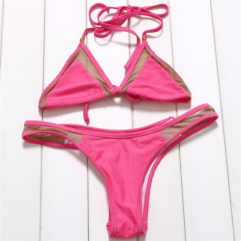 Bikini Set Splicing Push Up Swimsuit Brazilian Women Biquini Swimwear Mesh Bathing Suits Maillot de Bain
