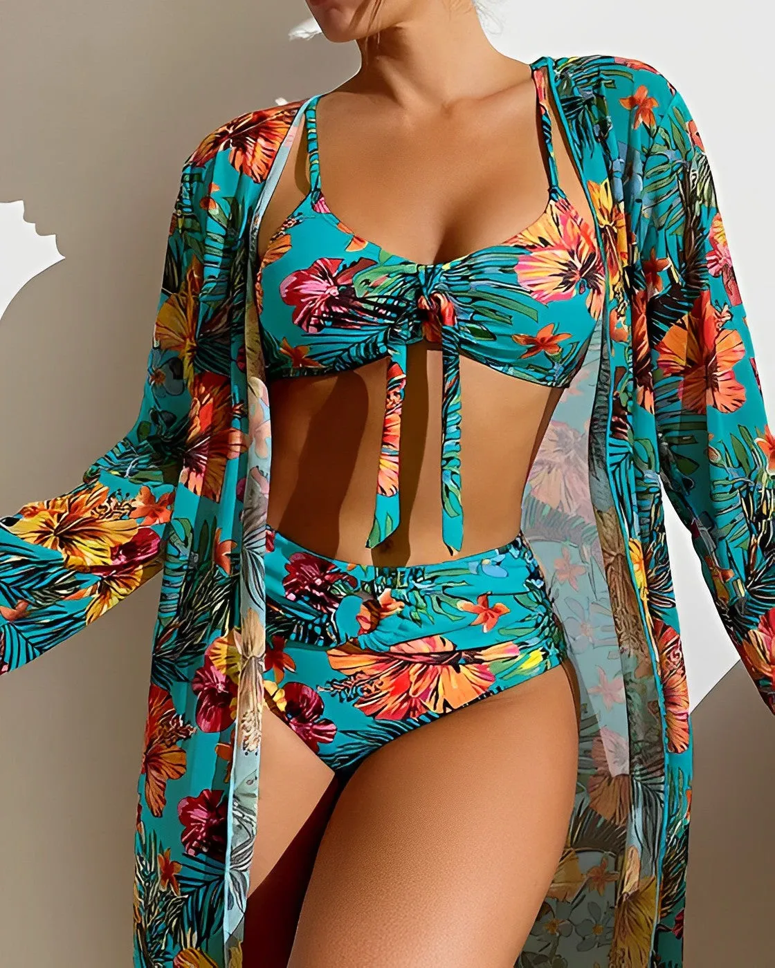 Bittor® | Tropical Print Cover Up Bikini Set
