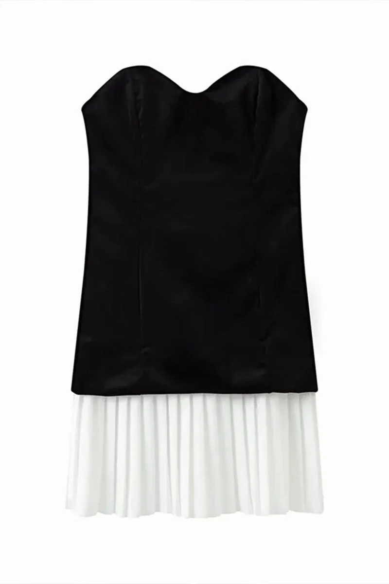 BK714 Velvet Strapless Pleated Mini Dress
