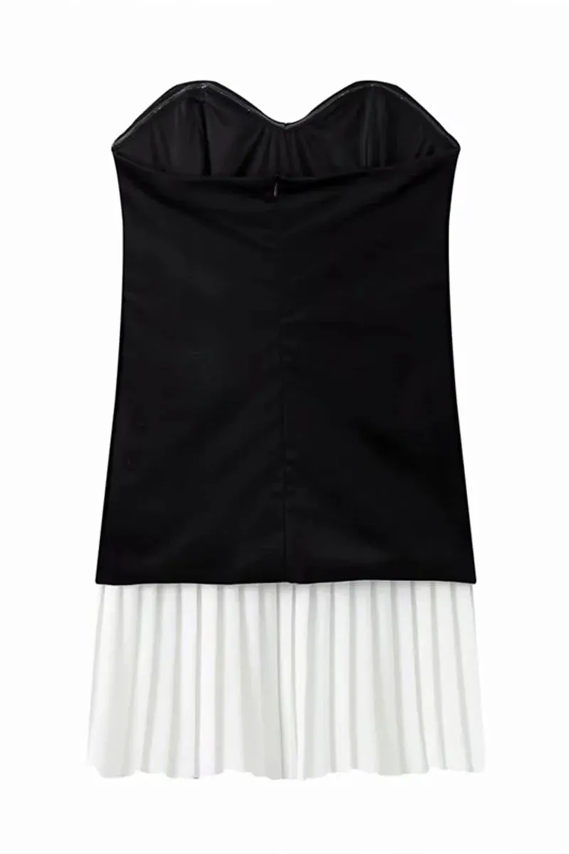 BK714 Velvet Strapless Pleated Mini Dress