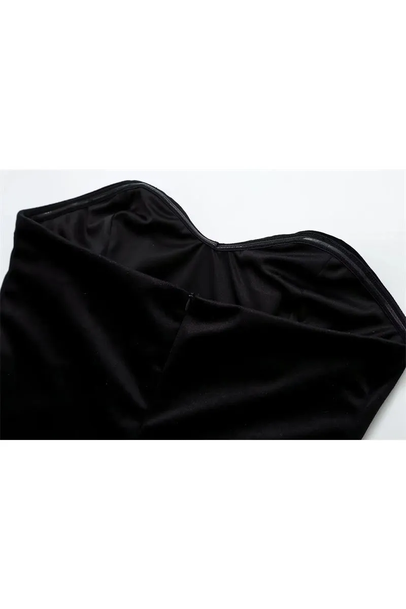 BK714 Velvet Strapless Pleated Mini Dress