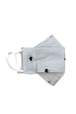 Black Heart Mini Stripes (Box Pleated Mask with Filter Pocket)