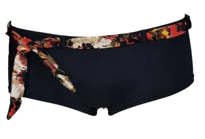 Black lycra bikini short with forest flower belt