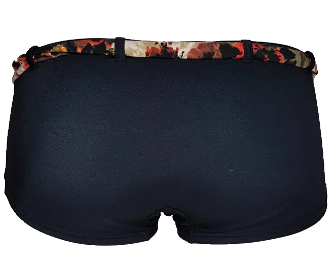 Black lycra bikini short with forest flower belt