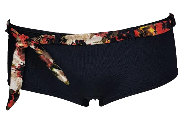 Black lycra bikini short with forest flower belt