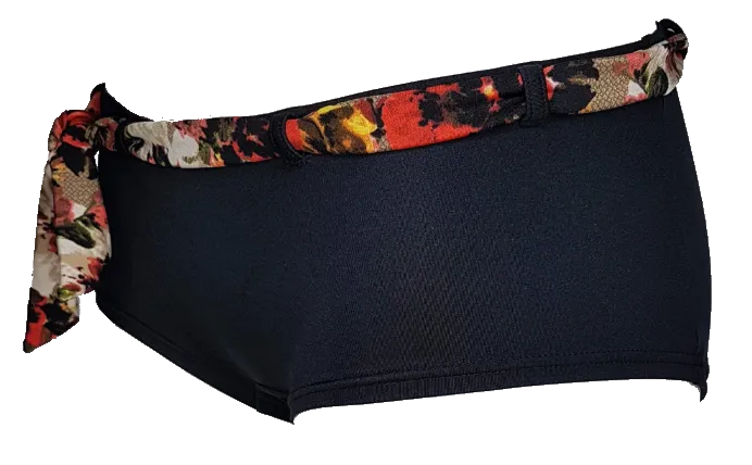 Black lycra bikini short with forest flower belt