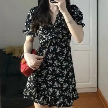 Black Mini Wrap Dress With Ruffles