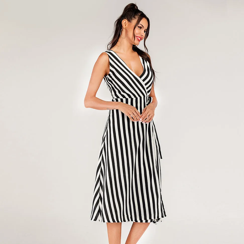Black Sleeveless Wrap Dress