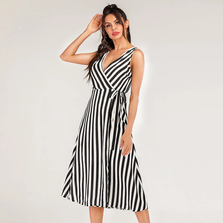 Black Sleeveless Wrap Dress
