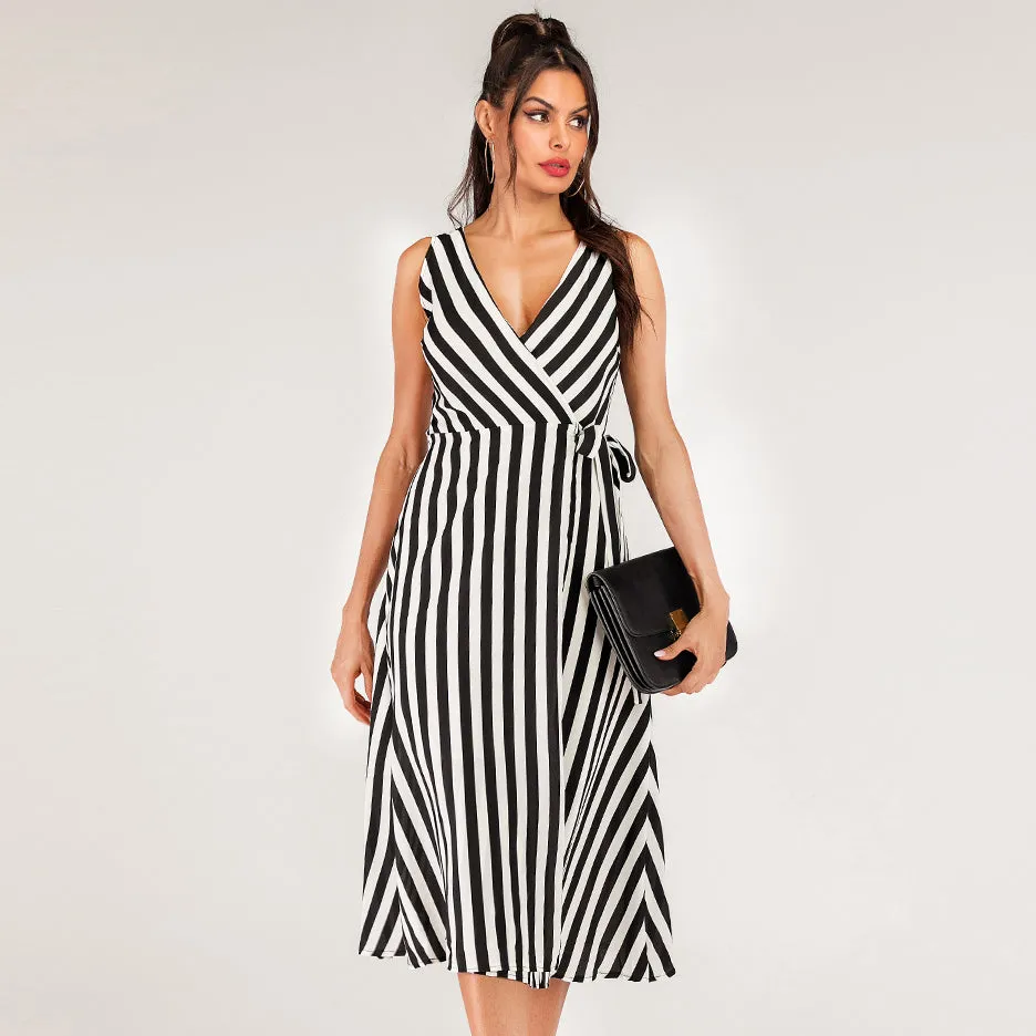 Black Sleeveless Wrap Dress
