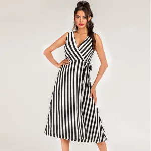 Black Sleeveless Wrap Dress