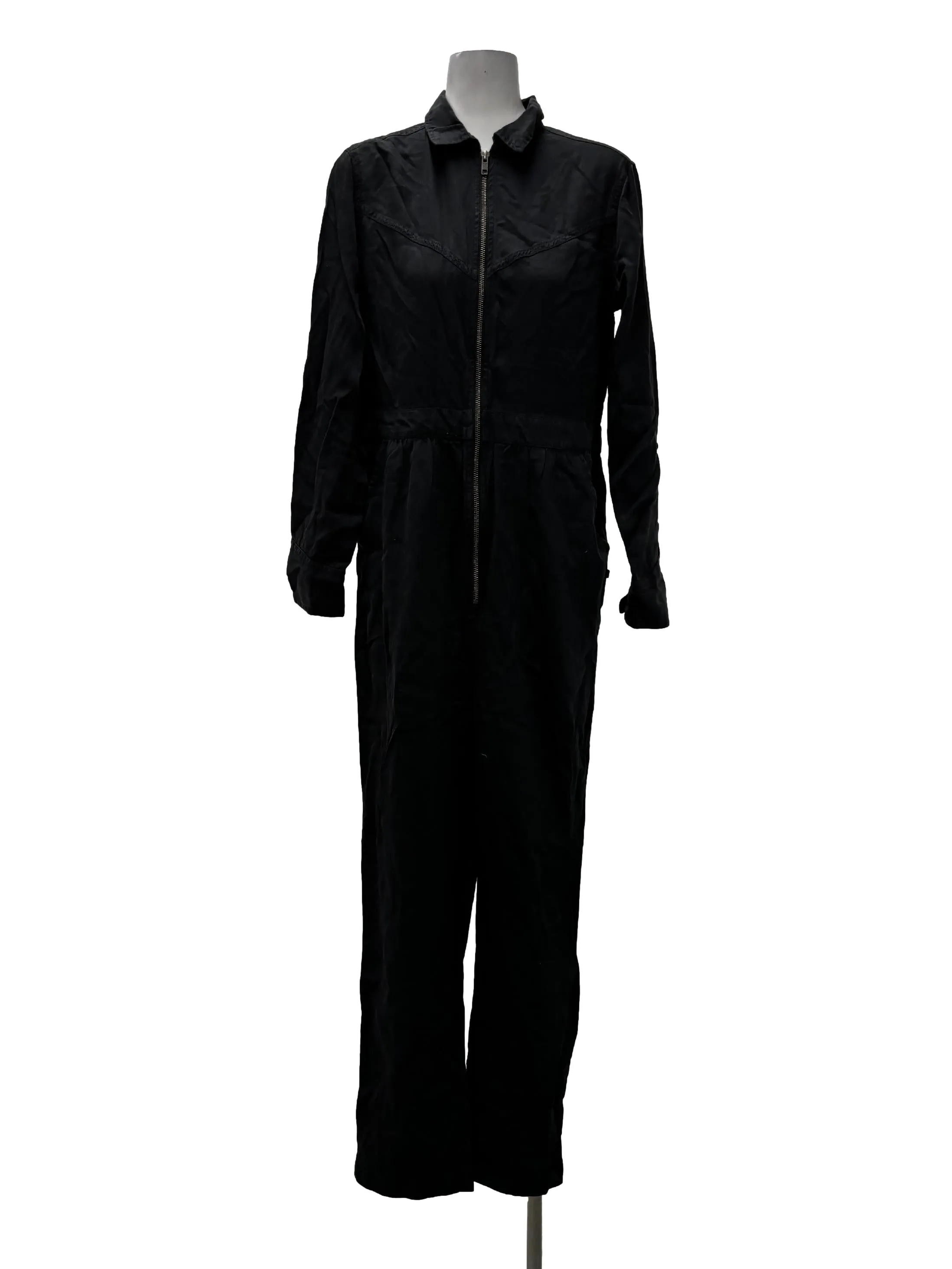Black Washed Front Zip Jumpsuit