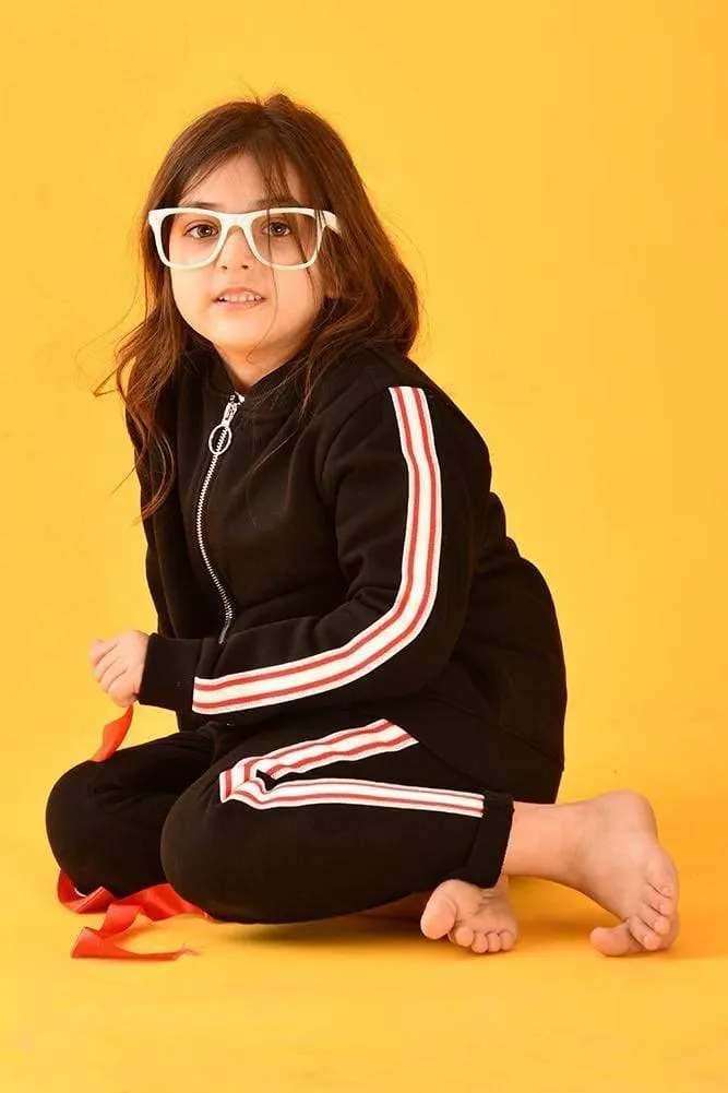 BLACK ZIP UP SWEATSHIRT JOGGER SET (FLEECE)