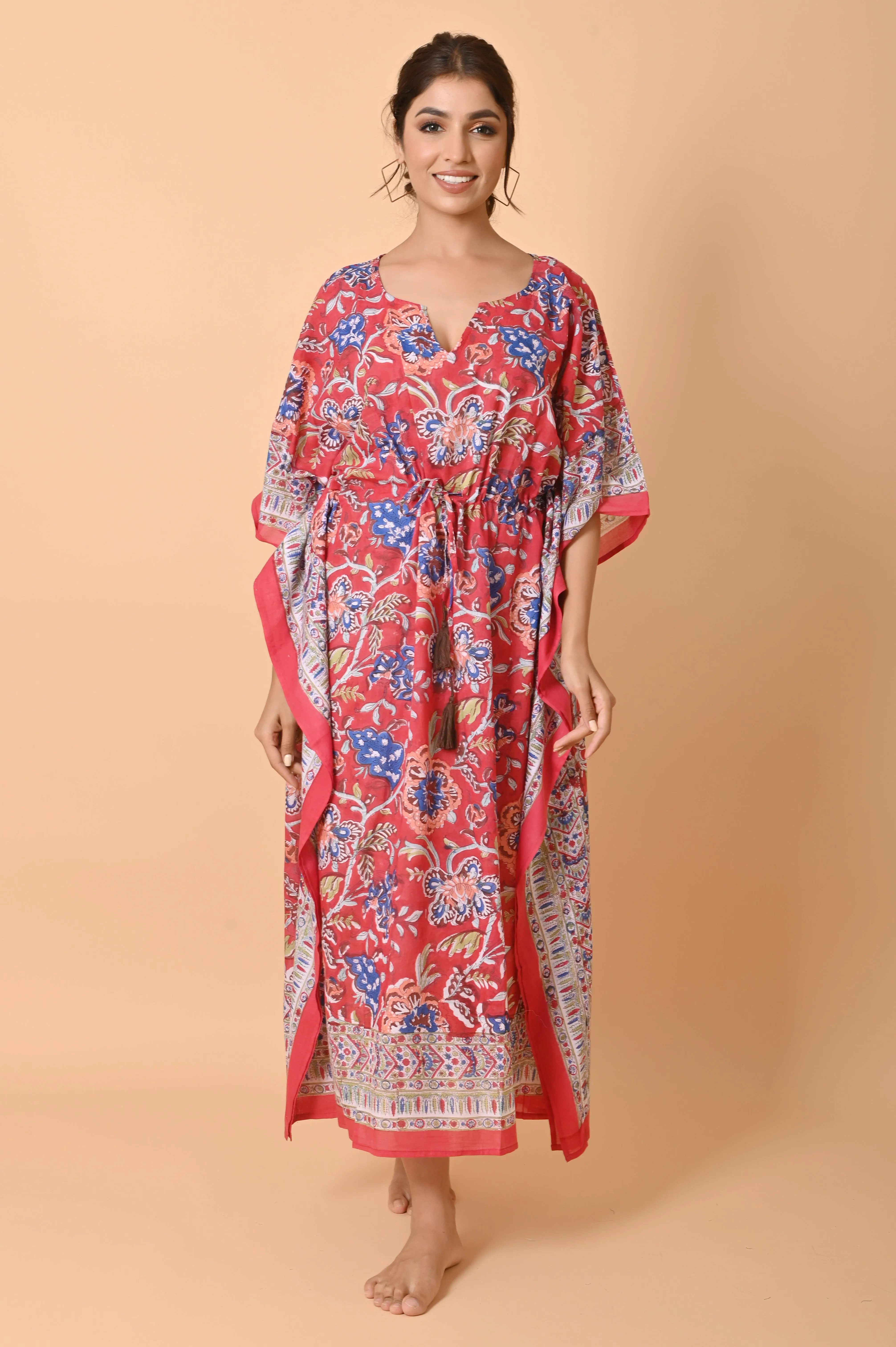 Block Print Cotton Long Bohemian Kaftan Dress