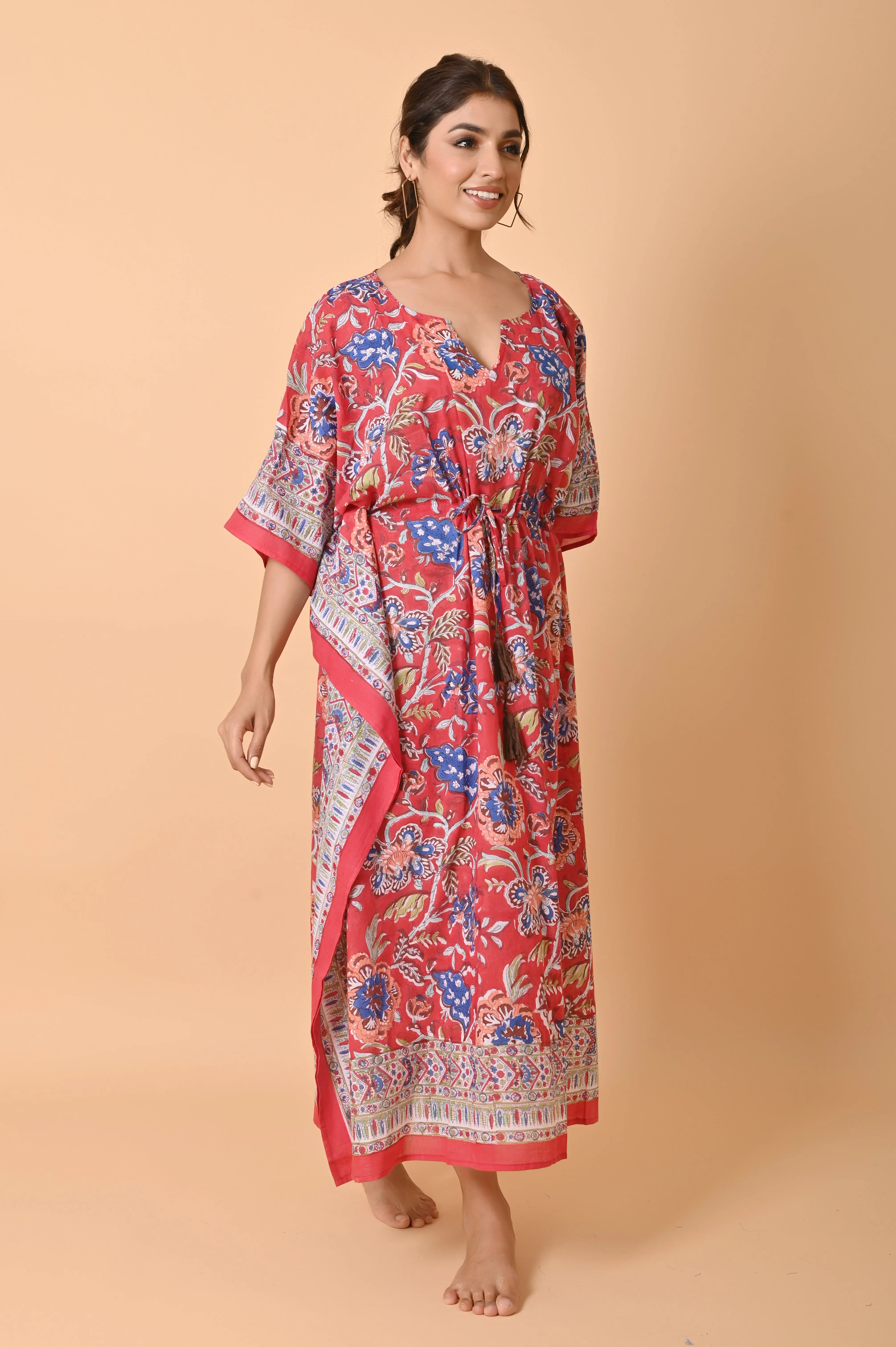 Block Print Cotton Long Bohemian Kaftan Dress