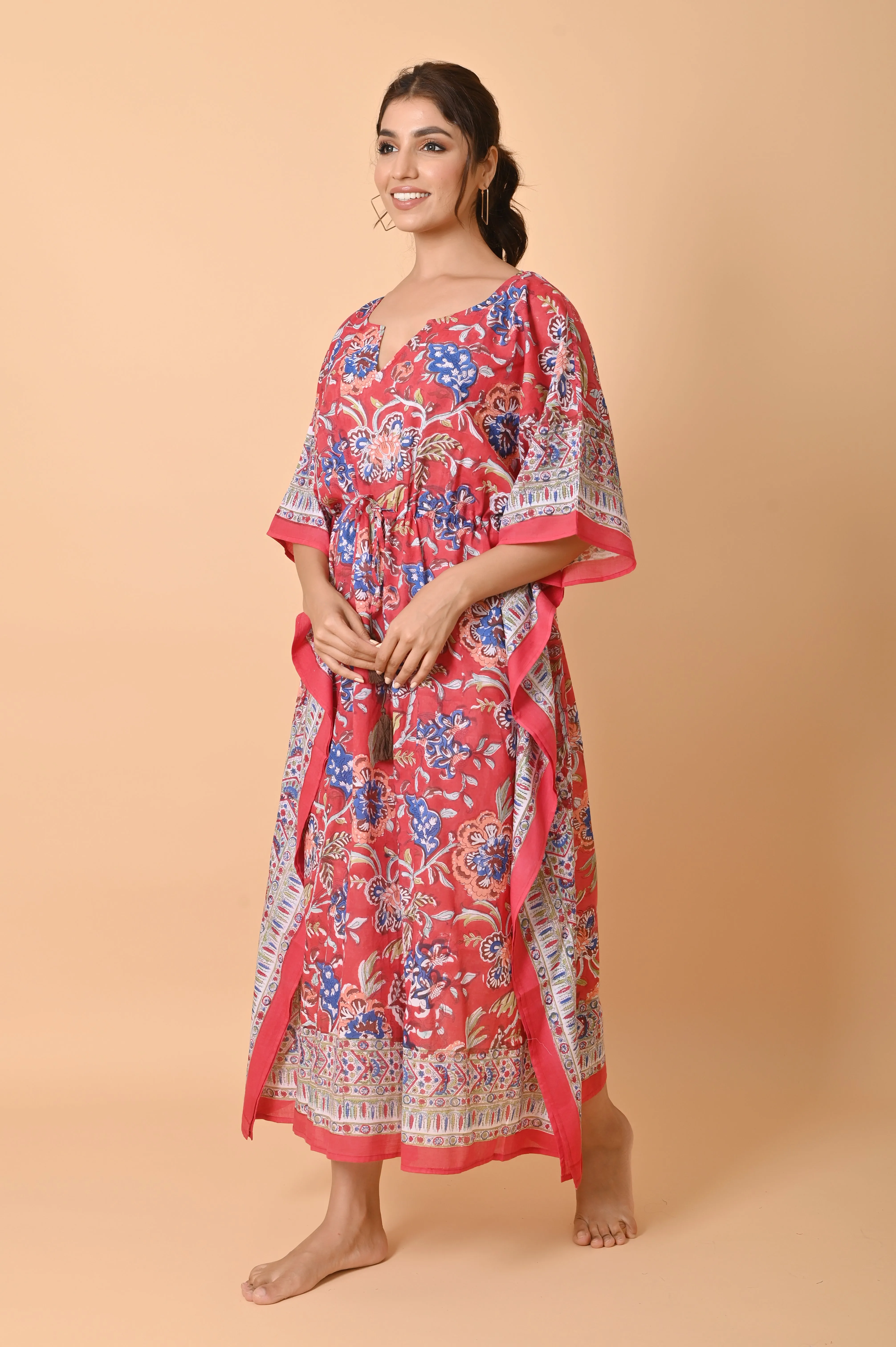 Block Print Cotton Long Bohemian Kaftan Dress