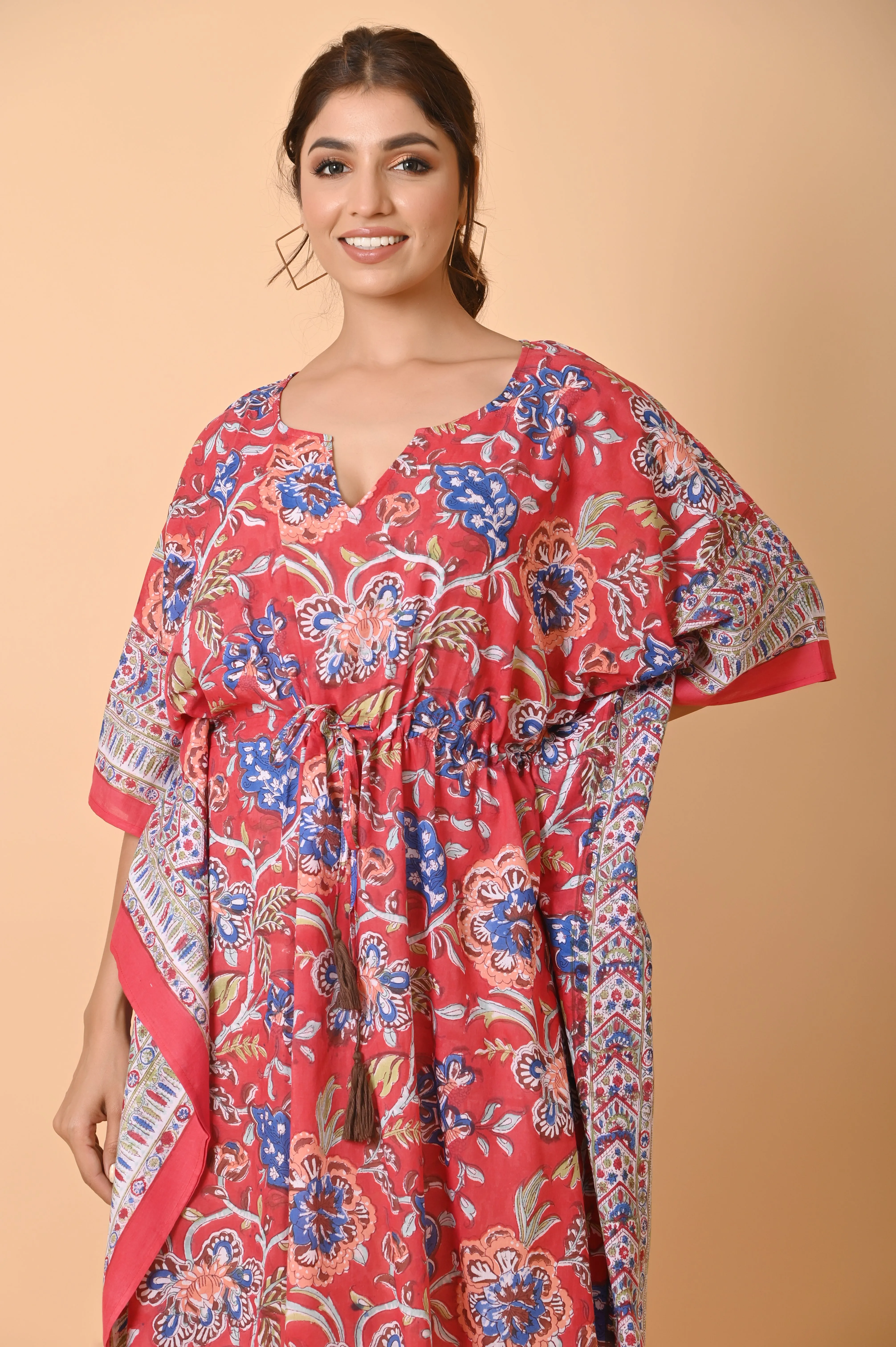 Block Print Cotton Long Bohemian Kaftan Dress