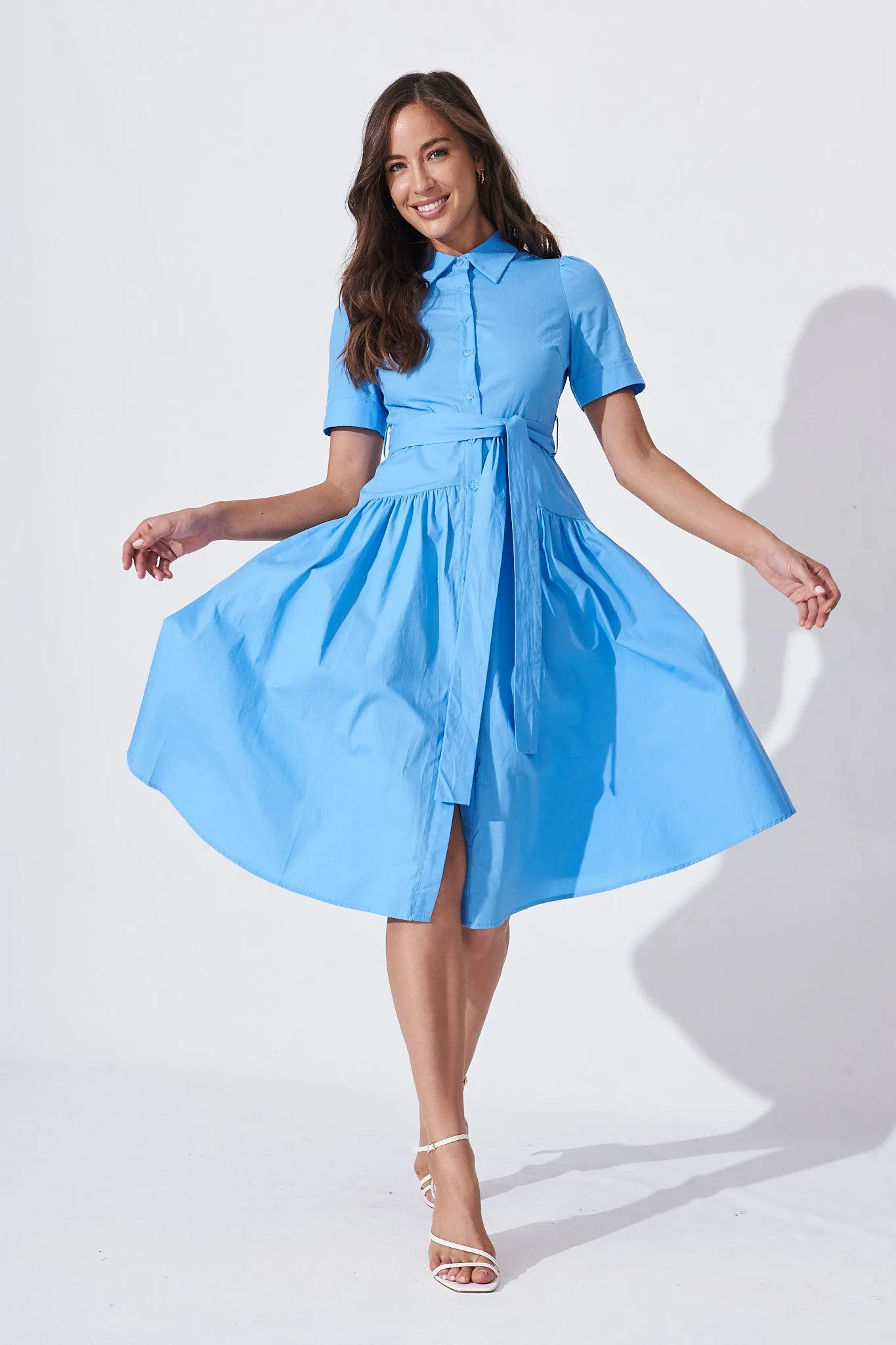 Blue Midi Shirt Dress by Annmarie