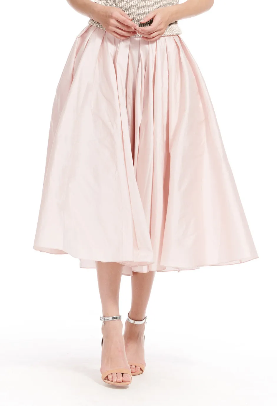 BLUSH TAFFETA TEA LENGTH MIDI SKIRT