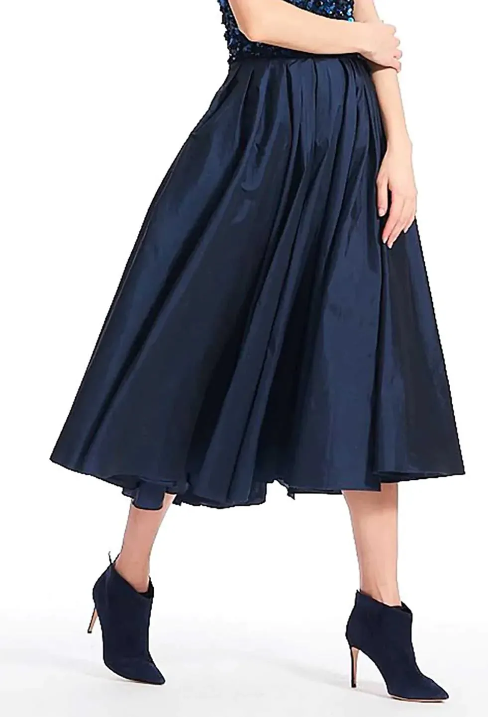 BLUSH TAFFETA TEA LENGTH MIDI SKIRT